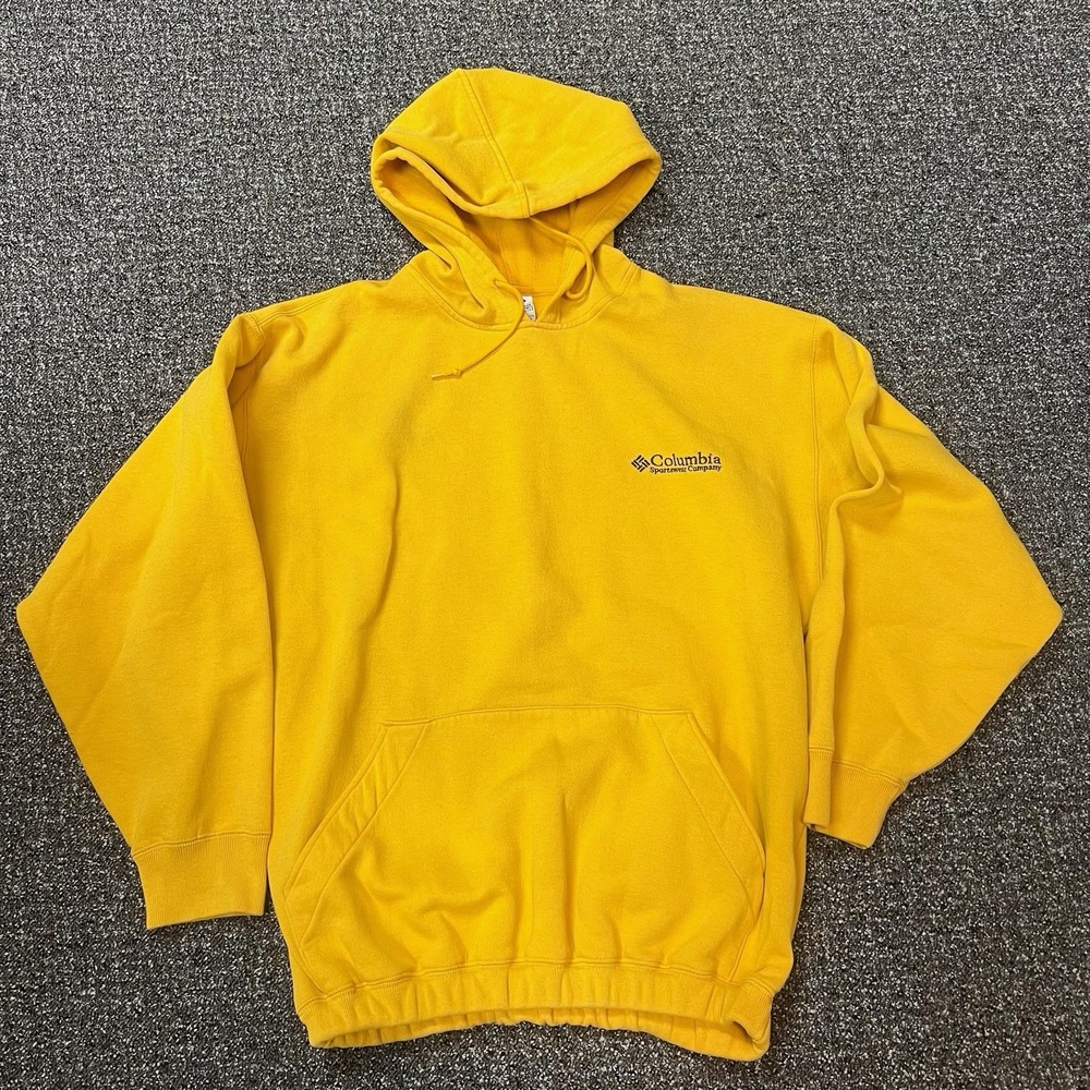 Vintage Columbia Yellow Sweatshirt 1990s Size Large Hoodie Drawstring Pullover
